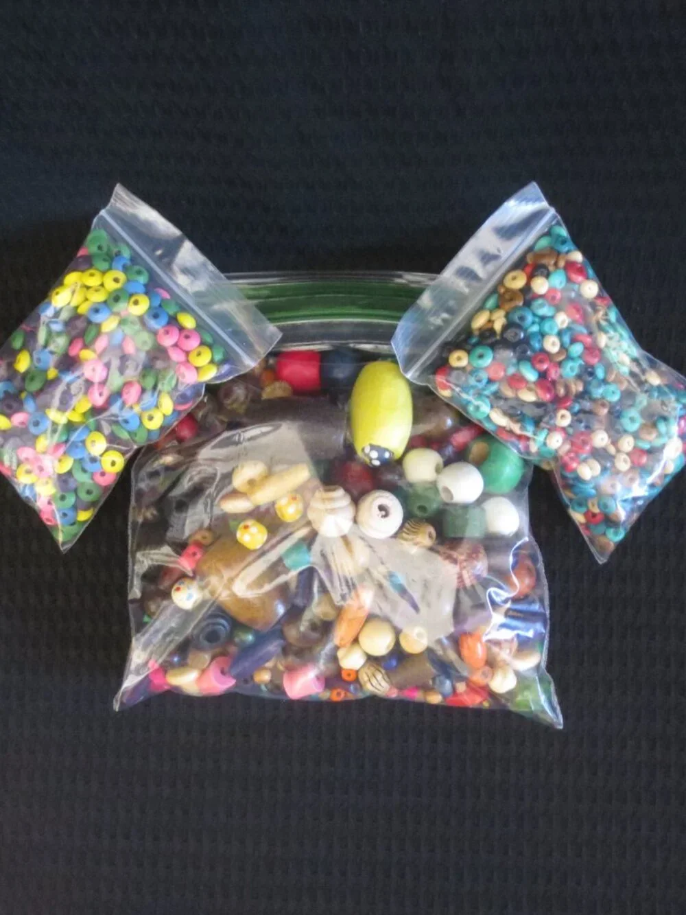 New 3 Bags .5 lb Wood Beads Mixed Colors Shapes Sizes Jewelry Making Art Crafts